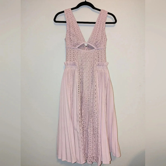 Self Portrait Broderie Anglaise And Pleated Panel Midi Lilac Dress Size 0 - Picture 4 of 12